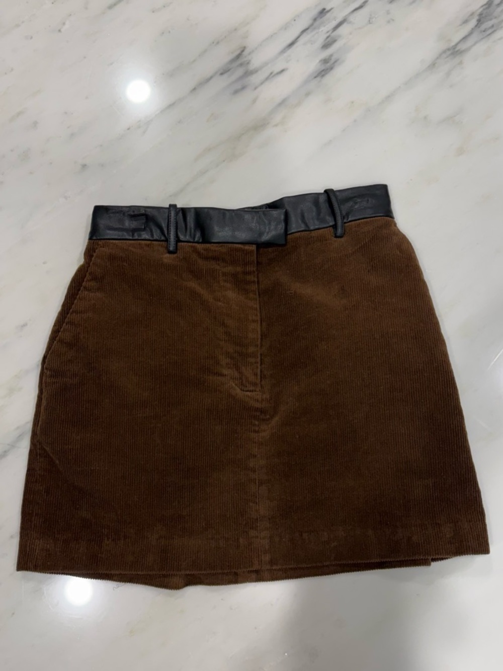 HELSA Brown Corduroy Mini Skirt with Black Waistband Detail
